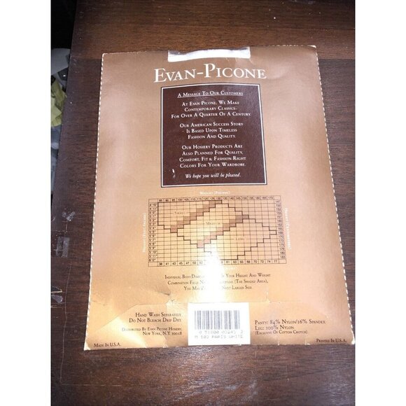 Vintage Evan Picone Control Top Pantyhose Size Medium Paris White - Picture 2 of 2